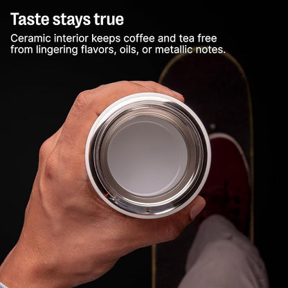 Fellow 12 oz Carter Move Travel Mug - Vacuum-Insulated Stainless Steel Travel Coffee Mug - Coffee Tumbler with Ceramic Interior and Splash Guard - Electric Cobalt