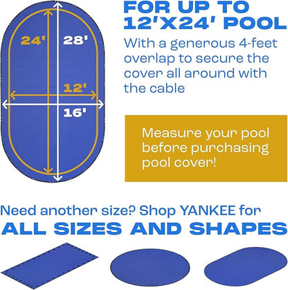 Yankee Pool Cover for Oval Pool | 12 x 24-ft | Oval Winter Pool Cover for Above Ground Pools | Extra Thick & Durable, UV-Resistant | Above-Ground Pool Protection