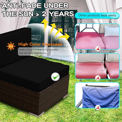 ClawsCover 14Pack Outdoor Patio Seat and Back Cushions Replacement Covers Fit for 7Pieces 6-Seater Wicker Rattan Sectional Couch Chair Furniture Set,Black-Include Cover Only (Large)