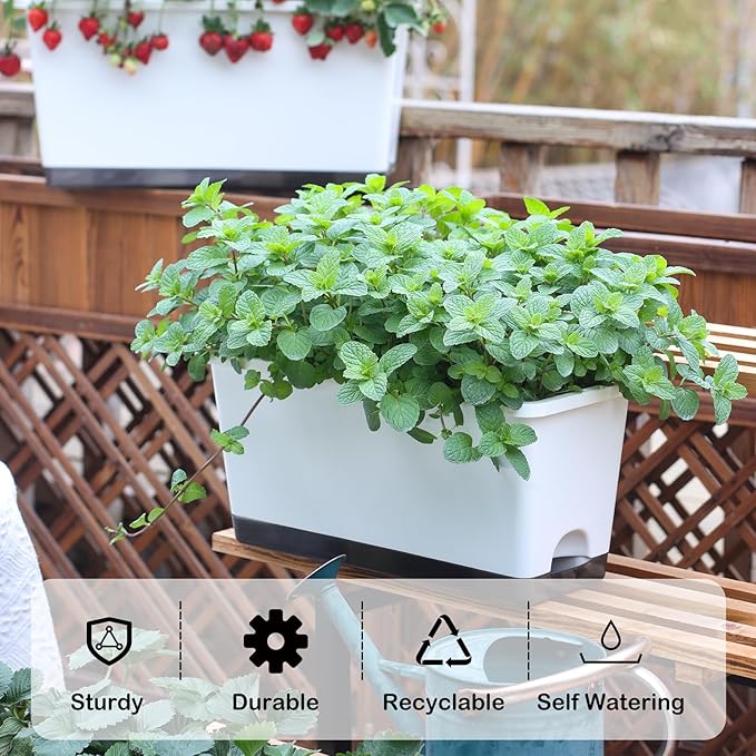 Window Box Planter 6 Pcs, 17 Inches Rectangle Flower Pots with Drainage Holes and Trays, Vegetable Planters for Windowsill Patio Garden Balcony Home Porch Yard Indoor Outdoor (Grey, 17*7.4*7.8 inch)