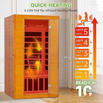 Real Relax Home Infrared Sauna, 1-2 Person Canadian Hemlock Wood Indoor Dry Saunas Room with Low Emf Red Light Therapy with Bluetooth Speakers, 9-Color Chromotherapy Lights