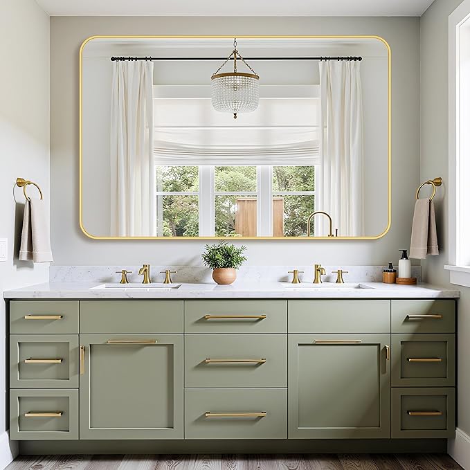 Bathroom Mirror 55" x 36", Large Rectangle Wall Mirror, Gold Metal Frame Wall Mounted Mirrors for Bathroom, Vanity, Bedroom, Entryway Decor(Horizontal/Vertical)