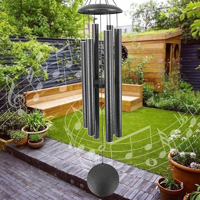 ASTARIN Wind Chimes Outdoor, 45-Inch Memorial Wind Chimes with 6 Heavy Tubes, Unique Outdoor Decor, Sympathy Gifts, Black Grey