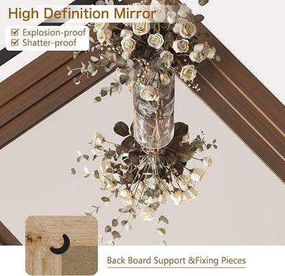 ALBAD Farmhouse Wood Framed Wall Mirror, Natural Wood and Framed Wall Mounted Bathroom Vanity Mirror for Farmhouse Decor, Vertical or Horizontal Hanging