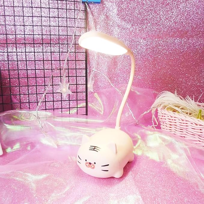 Kids Lamp, Cute LED Desk Lamp for Kids, Mini Animal Night Light, USB Rechargeable Flexible Cartoon Lamp Eye-Care Lighting for Bedroom (Tiger G, Pink)