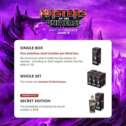 Dragon Glassware x Masters of the Universe (MOTU) Blind Box Tumbler, 16 oz | Vacuum Insulated Stainless Steel Tumbler with Straw & Lid; With Straw Topper; Official Masters of the Universe 2026 Movie Cup