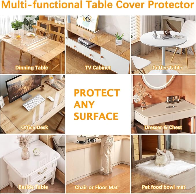48 x 86 Inch 4FT Clear Plastic Dining Table Protector Tablecloth Desk Pad Mat Wooden Furniture Coffee Glass End Side Bar Table Cloth Top Protection Countertop Cover Waterproof Rectangular PVC Vinyl