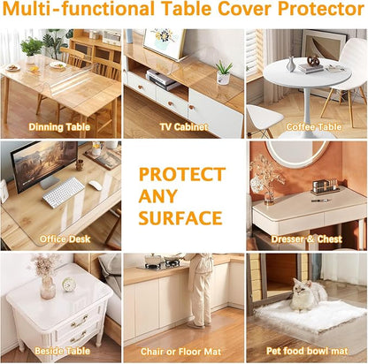 Clear Table Protector 17 X 48 Inch Thick Plastic Table Cover Protector Waterproof PVC Clear Tablecloth Protector Pad Vinyl Desk Top Protector Mat for Wood Coffee Glass End Sofa Side Dining Room Table