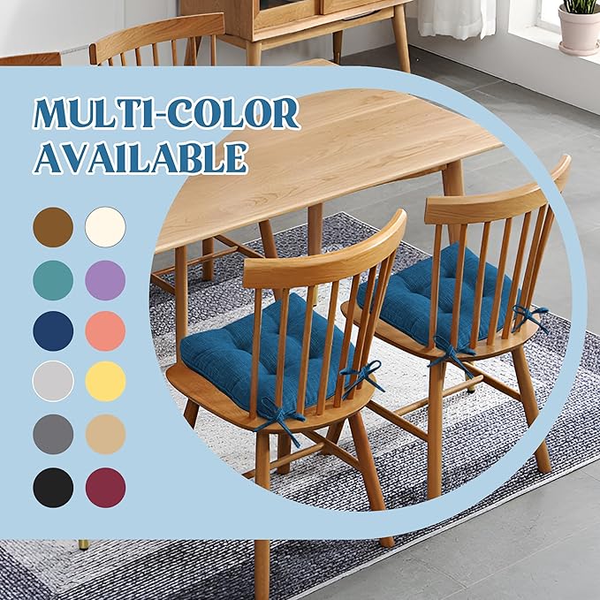 puredown® Chair Cushions for Dining Chairs, Tufted Memory Foam Chair Pads with Non-Slip Backing, Kitchen Seat Cushions with Ties, Washable Seat Pads Set of 4, 15.5" x 15.5" x 4", Navy