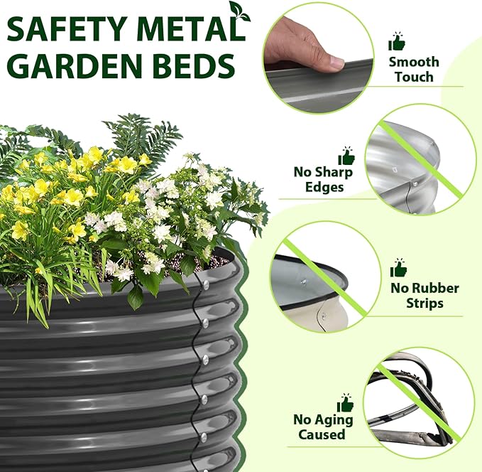 A ANLEOLIFE 6X2X1.5 ft Galvanized Raised Garden Beds Outdoor, Oval Round Metal Planter Box for Planting Vegetables Flowers Herb, Anti-Rust & Easy-Setup, Quartz Grey