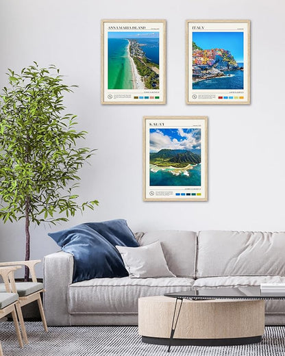 HesenDot Natural OAK Wood Framed Anna Maria Island Wall Art,12x16in Florida Seascape Canvas Wall Print,Classic Urban Landmark Wall Decor for Living Room, Bedroom,Office Gallery Set of 1