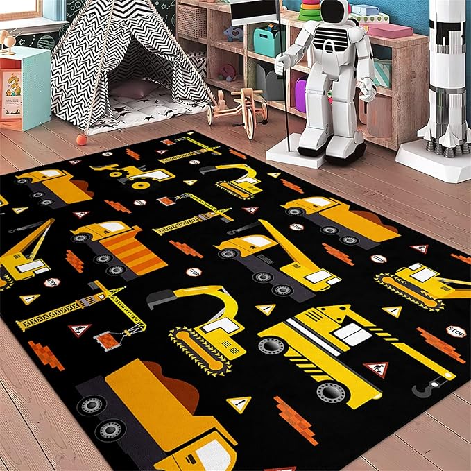 Car Track Rug Construction Play Mat Car Rug for Boys Room Kids Rugs for Playroom Construction Mat for Kids Car Rug for Boys Room Construction Decor for Boys Room,Black 4'5''×6'