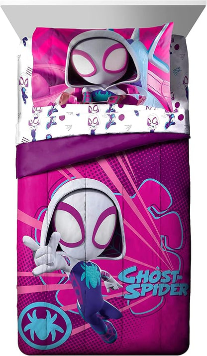 Marvel Spidey & His Amazing Friends Ghost Spider Gwen 4 Piece Toddler Bed Set - Bedding includes Comforter & Sheet Set - Super Soft Fade Resistant Microfiber