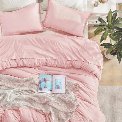 Andency Pink Comforter Set California King for Girls, Boho Women Tassel Lightweight Bedding Comforter Sets, 3 Pieces All Season Soft Fluffy Fringe Bed Set (104x96In Comforter & 2 Pillowcases)