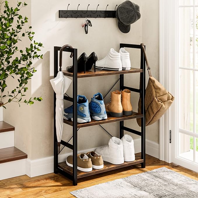 NUMENN 3 Tier Bookshelf, Bookcase Shelf Storage Organizer, Modern Book Shelf for Bedroom, Living Room and Home Office, Vintage