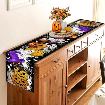 Halloween Table Runner 108 Inches Long Pumpkin Black Cat Halloween Table Runners Happy Halloween Boo Ghost Theme Decor for Kitchen Dining Table Home Party Decorations