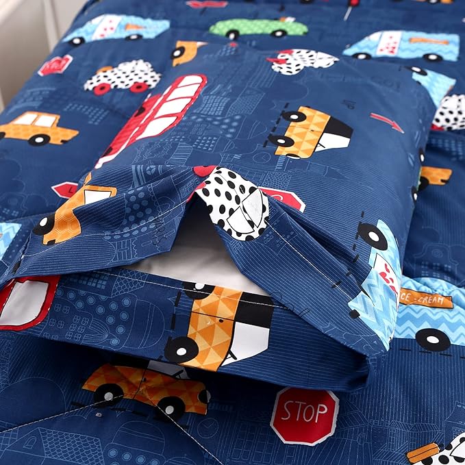 MAG 3Pcs Cartoon Car Comforter Set, Blue Cute Base Full Bedding Comforter Set,for Toddlers Kids,Boys Teens and Girls,Super Soft Microfiber, Full Size