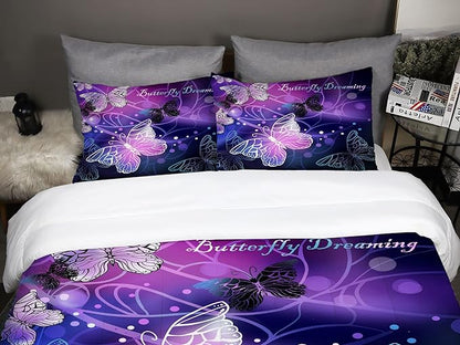 Sunnycitron 3D Purple Butterfly Bedding Twin Comforter Set Dreamy Butterfly Comforter Set for Girls and Women, Soft, Breathable, Fade Resistant 3 Piece- includes 1 Comforter and 2 Pillowcase