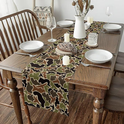 13" x 48" Duck Camouflage Table Runner Boys Girls Camo Hunting Kitchen Dining Decoration for Home Party for Kids Military Style Home Decor for Living Room Dresser Scarfs for Bedroom Green Brown