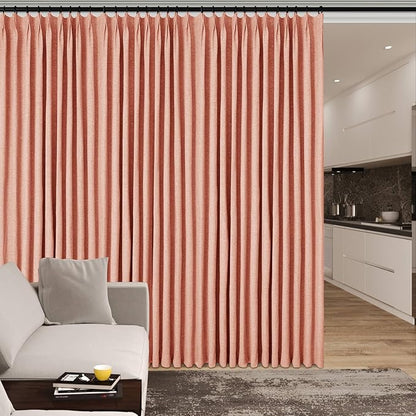 Full Blackout Privacy Curtains, 240 Inch Extra Wide Linen Blend Drapes, Pinch Pleat Window Drapery for Room Divider Storage/Space Room Separation, 1 Panel, W 240" x L 96", Orange