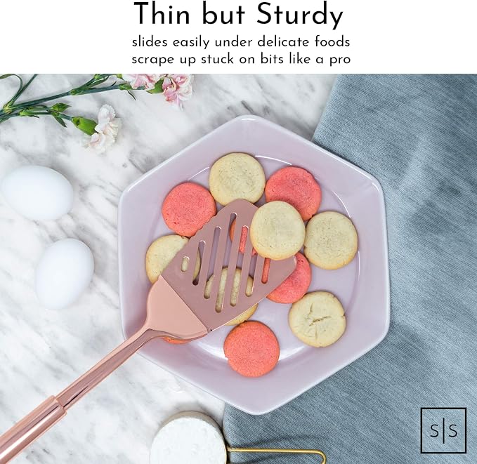 Styled Settings Copper Kitchen Utensils Set, 5-Piece | Copper Kitchen Accessories Includes Stainless Steel Ladle, Spoon, Pasta Fork, Spatula, and Skimmer - Unique Kitchen Gifts