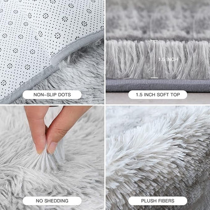 YOBATH Fluffy Rugs for Living Room, Shag Area Rugs for Bedroom 4x6 Feet, Indoor Modern Bedside Rug for Kids Girls Boys Room, Shag Carpet for Dorm Nursery Room, Light Grey