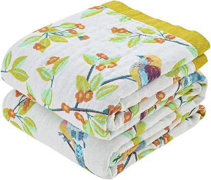 Boho Throw Blanket for Bed, 100% Cotton Soft Rustic Quilt Fall Blanket, 80"x90" Floral Printed Farmhouse Decor Bed Blankets, All Season Rustic Reversible Bohemian Throw Quilt