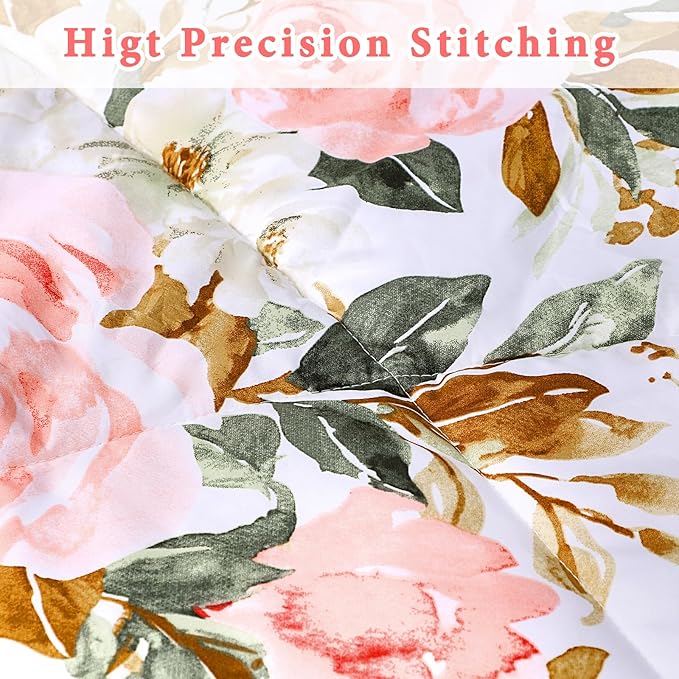 DILIMI King Size Comforter Set, 3 Pieces King Comforter Set, Reversible Pink Floral Comforter King Size, Ultra Soft and Fluffy Bedding Comforter Sets with Comforter, 2 Pillowcase