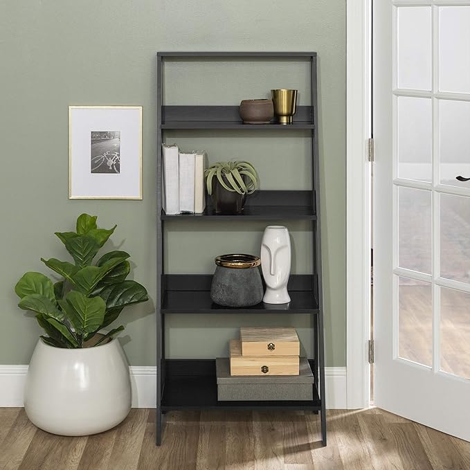 Walker Edison Sophia Modern 4 Shelf Ladder Bookcase , 55 Inch, Black