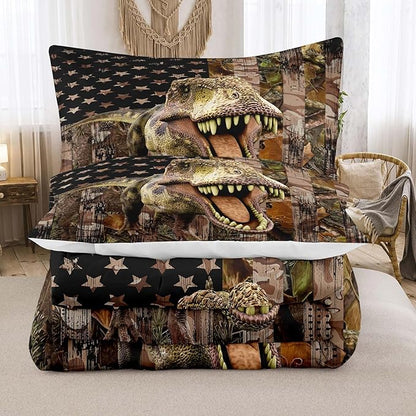 Tailor Shop Dinosaur Boys Comforter Sets Queen Size,Dinosaur Bedding Sets for Kids Teens,Camo Comforter Sets American Flag Comforter Sets with 1 Comforter 2 Pillowcase…