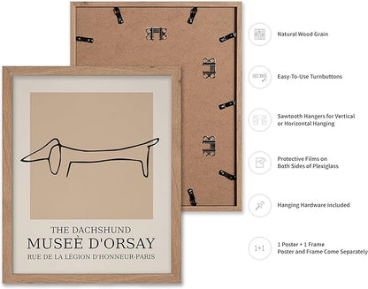 Poster Master Vintage Poster - Retro Minimalist Print - Gift for Artist, Housewarming - Dachshund Dog, Line Drawing, Abstract - Wall Decor for Living Room, Bedroom, 11x14 Beige Framed