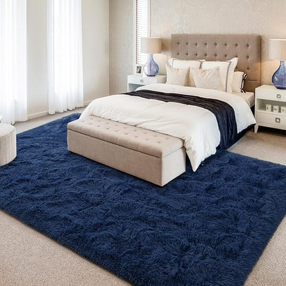 6x9 Large Area Rugs for Living Room, Super Soft Fluffy Modern Bedroom Rug, Navy Blue Indoor Shag Fuzzy Carpets for Girls Kids Nursery Room Home Decor