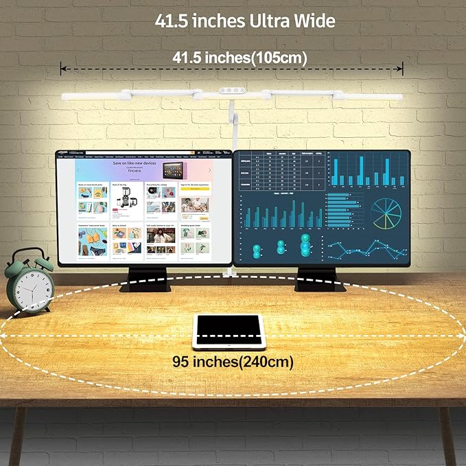 Transformable LED Desk Lamp, 41.5" Large Architect Desk Lamp with Clamp, White Computer Desk Light for Home Office, 24W Ultra Bright Auto Dimming Office Lighting Table Light for Crafting