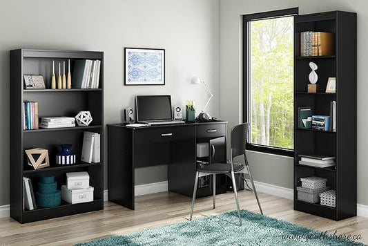 South Shore Small Computer Desk with Drawers, Pure Black