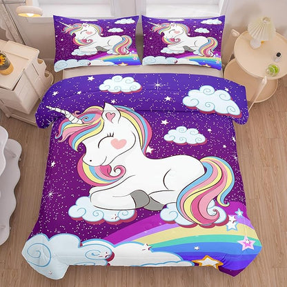 Tailor Shop Unicorn Bedding Sets Queen Size,Purple Unicorn Comforter Sets for Girls Kids Teens with 2 Pillowcase…