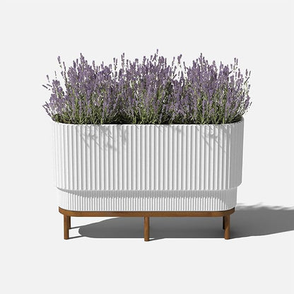 Veradek Demi Series Raised Long Planter for Indoor/Outdoor Use | Made from Plastic & Stone w/Wooden Stand | Modern Patio Décor for Flowers/Shrubs
