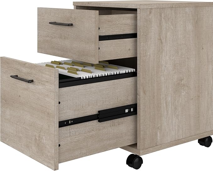 Bush Furniture Key West 60W L Shaped Desk with 2 Drawer Mobile File Cabinet in Washed Gray