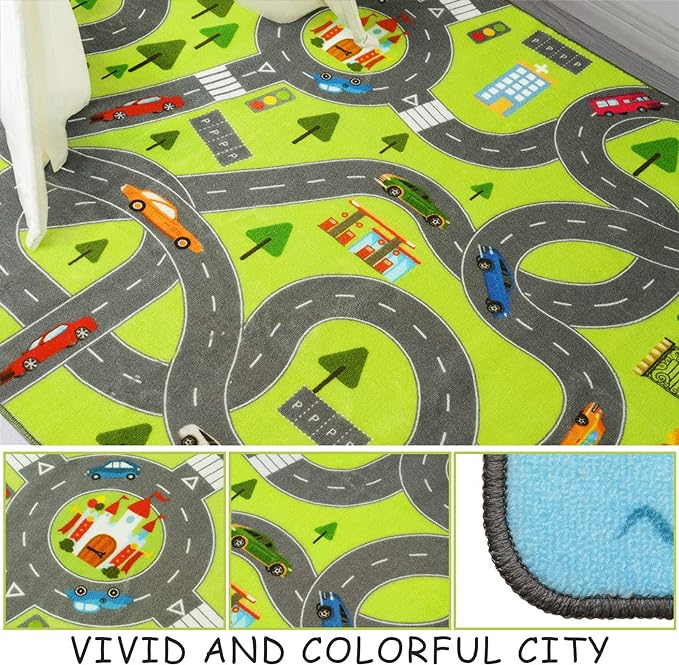 HOMORE Kids Play Mat Rug, Fun and Educational City Play Rug for Hot Wheels Track Racing and Toys, Kids Carpet Playmat Area Rug for Children Bedroom Play Room Nursery, 3x5 Feet