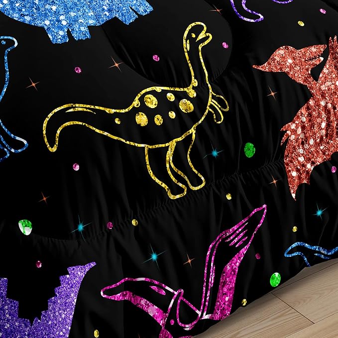 Dinosaur Twin Bedding Set, Cartoon Kids Bedding Dinosaur Twin Size Comforter Set for Boys Teen Soft Breathable Black Dinosaur Comforter Set Twin (1 Comforter 1 Pillowcase)