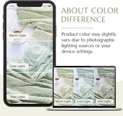 jinchan Boho 100% Cotton Blanket Muslin Lightweight Twin Size Throw Blanket Reversible for Couch Soft Cozy All Season 3-Layer Throw Coverlet Blanket for Bedroom Living Room Decor Green 60x80 Inches