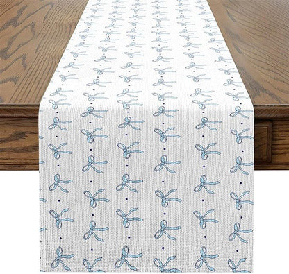jejeloiu Blue Bowknot Table Runner Bow Tie Kitchen Dining Table Decoration Cute Dots Print Dresser Scarfs Dresser Runners Aesthetic Coquette Table Decoration for Kitchen Dinning 13" x 60"