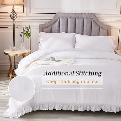 Andency White King Size Comforter Set, 3 Pieces Solid Farmhouse Shabby Chic Bedding Comforters & Sets, All Season Western Rustic Soft Down Alternative Bed Set for Adult Men Women