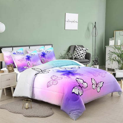 Tailor Shop Twin Bedding Sets for Girls,Pink Butterfly Comforter Set Butterfly Bedding Sets for Kids Teens,Tie Dye Butterflies Bed Set,with 1 Comforter and 2 Matching Pillowcase…