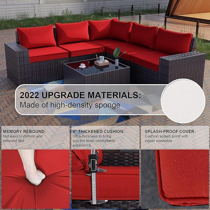 Kullavik 13PCS Outdoor Patio Furniture Set with 43" 55000BTU Gas Propane Fire Pit Table PE Wicker Rattan Sectional Sofa Patio Conversation Sets,Red