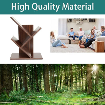 Tree Bookshelf, 3-Tier Small Book Storage Organizer Shelves Floor Standing Bookcase, Wood Storage Rack for Office Home School Shelf Display for Cd/Magazine（Dark Walnut ）