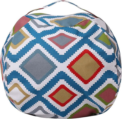 Colorful House Stuffed Animal Storage Bean Bag Chair Cover for Kids Stuffable Zipper Beanbag for Organizing Children Toys Large Canvas(38'',Square Pattern)