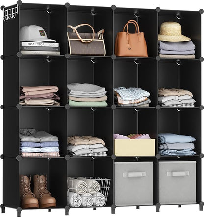 HOMIDEC Cube Storage Organizer 16-Cube Storage Shelf, Closet Organizer for Clothes, Closet Organizers and Storage,DIY Modular Bookshelf Storage Cubes for Bedroom, Living Room,Office