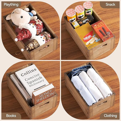 KIRIGEN Stackable Wood Storage Cube /Basket/ Bins Organizer for Home Books Clothes Toy - Modular Open Cubby Storage System - Office Bookcase Closet Shelves C15-DBR