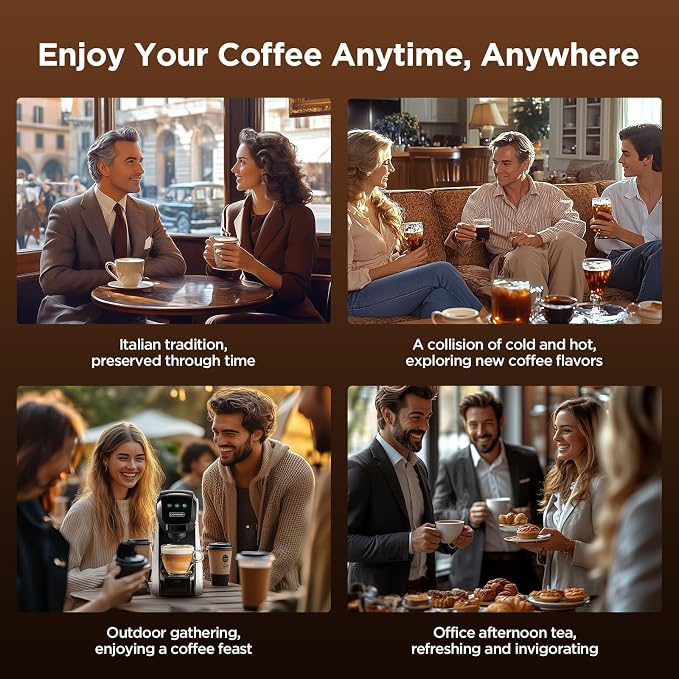 Warriors1 4-in-1 Coffee Maker & Espresso Machine for Pods & Ground, 20 Bar | Fits K Cup/Nespresso/Dolce Gusto Pods/Ground, 3 Cup Sizes & Custom Vol/Temp, 5.3" W for Kitchen/Office/Dorm, Durable PA66+GF