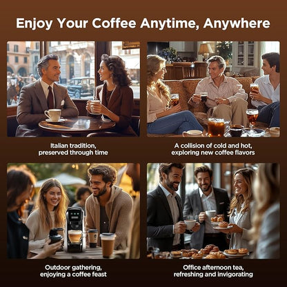 Warriors1 4-in-1 Coffee Maker & Espresso Machine for Pods & Ground, 20 Bar | Fits K Cup/Nespresso/Dolce Gusto Pods/Ground, 3 Cup Sizes & Custom Vol/Temp, 5.3" W for Kitchen/Office/Dorm, Durable PA66+GF